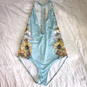 Plunge Turquoise One Piece Swimsuit